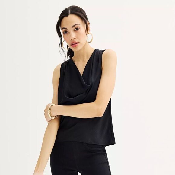 Nine West Cowl Neck Shell BLACK L NWT - Picture 1 of 8